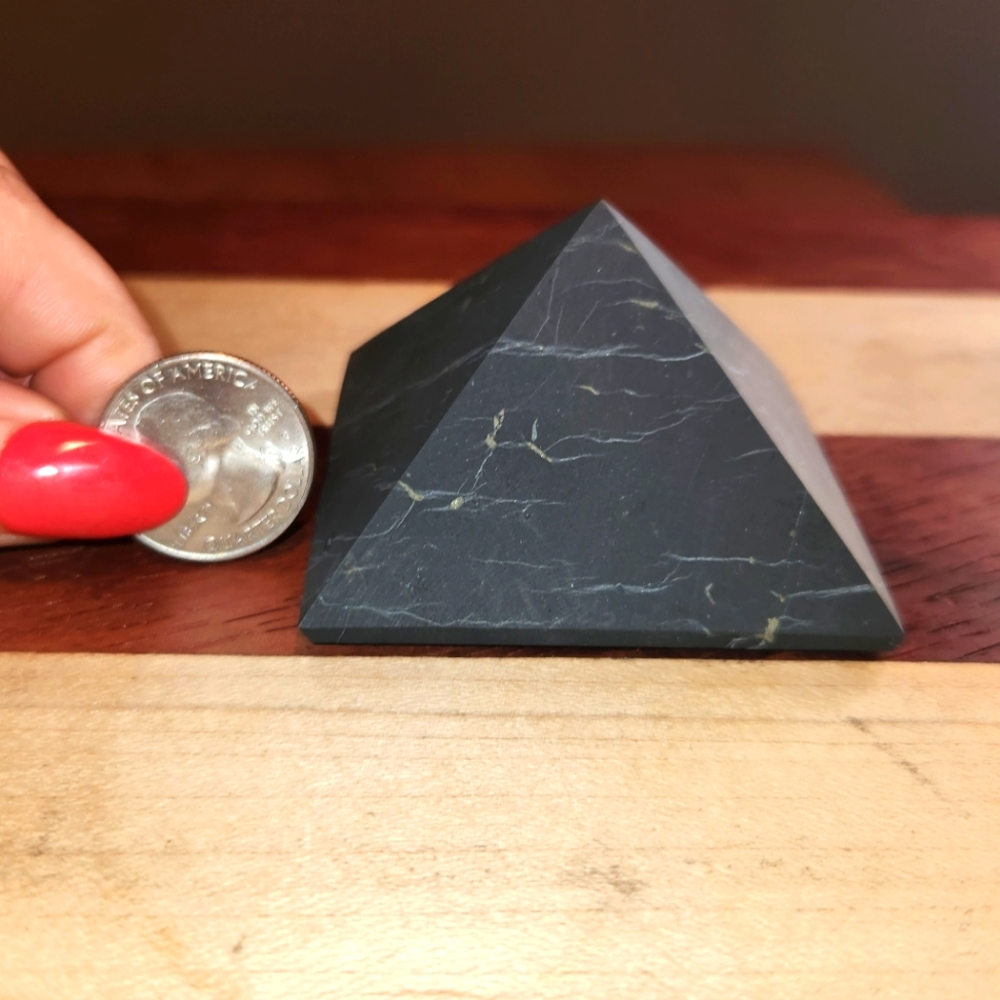 "Authentic 60mm Shungite Pyramid - EMF Protection, Healing Energy Home Decor